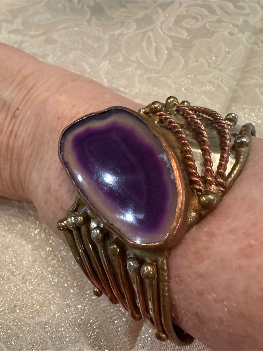 Handmade Purple Agate Statement Cuff Bracelet